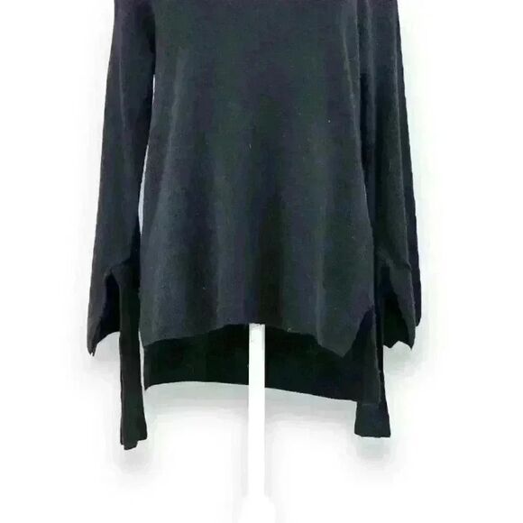 Halogen Black Crewneck Sweater with Tie Sleeves and High Low Hem Size XS Petite - Picture 6 of 8